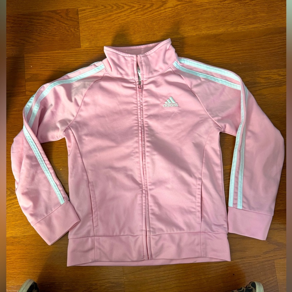 Adidas pink and white zip up jacket